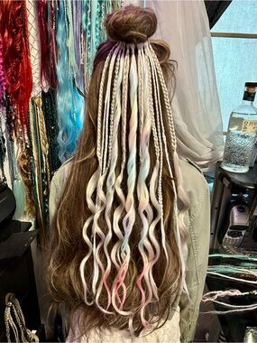 Pastel Braided Hair Extensions - White, Pink & Blue Accent Hair